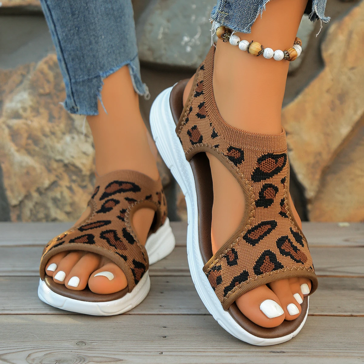 Hot Summer Women Knitted mesh breathable Open toed wedge heel Sandals Outdoor Fashion lightweight Slope Heel Casual sneakers