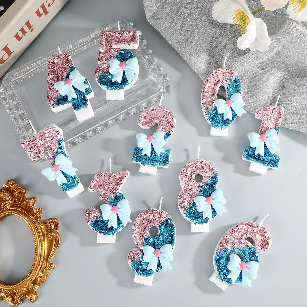 Macaron powder blue Bow-Shaped Number Candles - Festive Party Decoration Gifts - Birthday and Anniversary Candles
