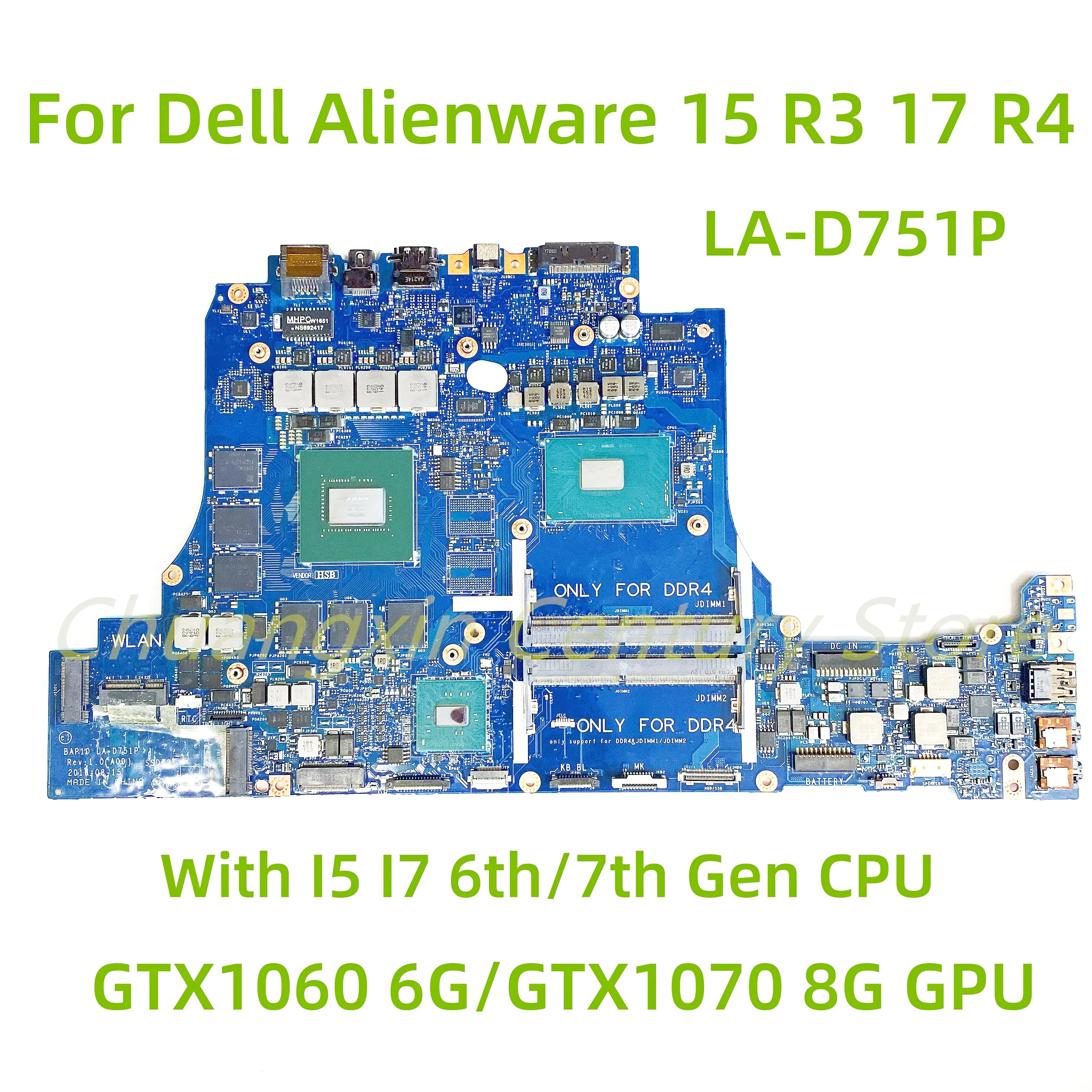 Para Dell Alienware 15 R3 17 R4 placa base de computadora portátil LA-D751P con I5 I7-6th/7th Gen CPU GTX1060 GTX1070 6/8G GPU 100% probado completamente