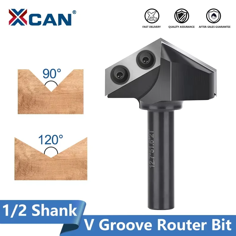 

XCAN Milling Cutter V Groove Router Bit 90 120 Degrees 1/2 Shank V Slot Wood Planer Bit with Carbide CNC Insert Woodworking Tool