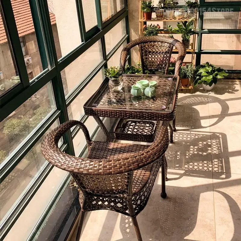 

The Balcony Chairs Cane Three To Five Times Leisure Table Toughened Glass Tea Table Outdoor Furniture Suits