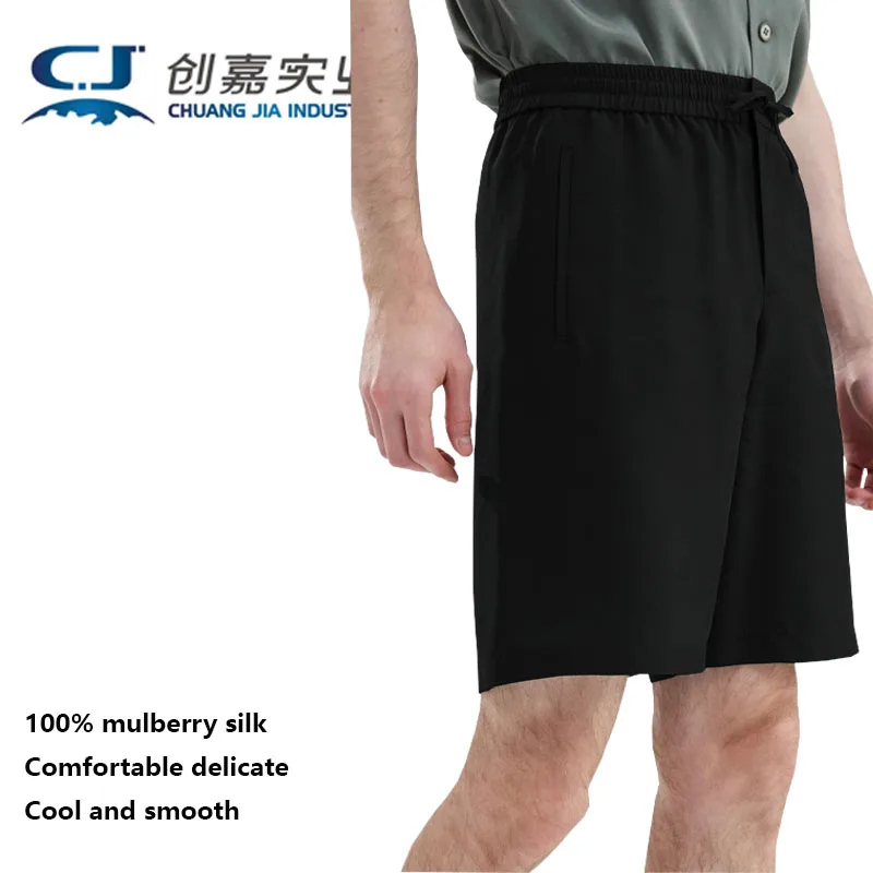 Natural Pure Silk Spring and Summer Men Fifth Pants Outdoor Travel Vacation Seaside Leisure Sports Shorts Light and Comfortable