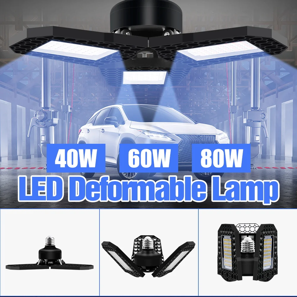 

80W 220V Deformable LED Garage Lamp E27 Workshop High Brightnes Light Bulb Spotlights 110V Home Warehouse Parking Lot Lighting