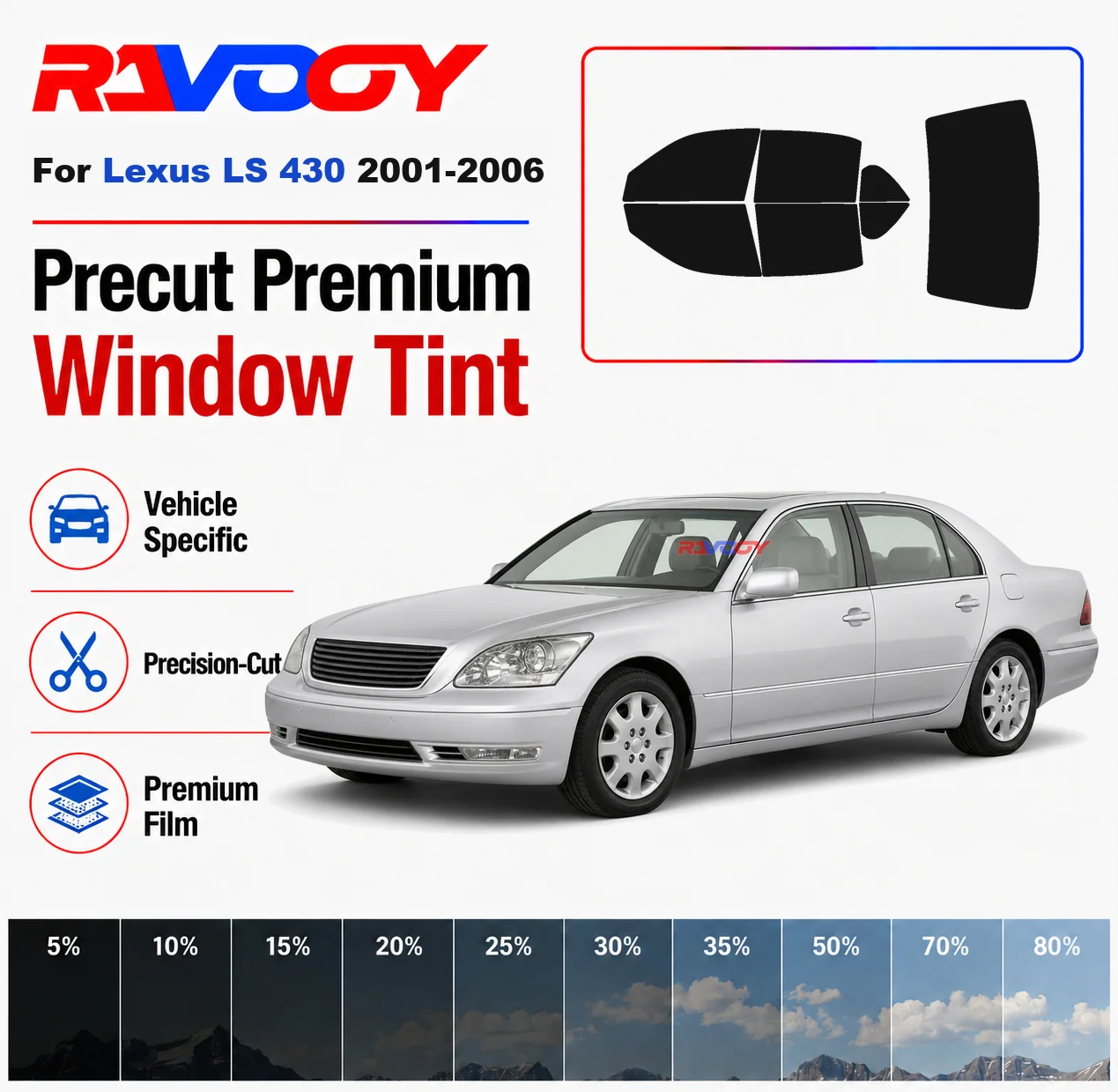

Premium Precut Window Tint Kit Front Windows Rear Windows Rear Windshield For Lexus LS 430 2001-2006 Car Solar Nano Ceramic Film