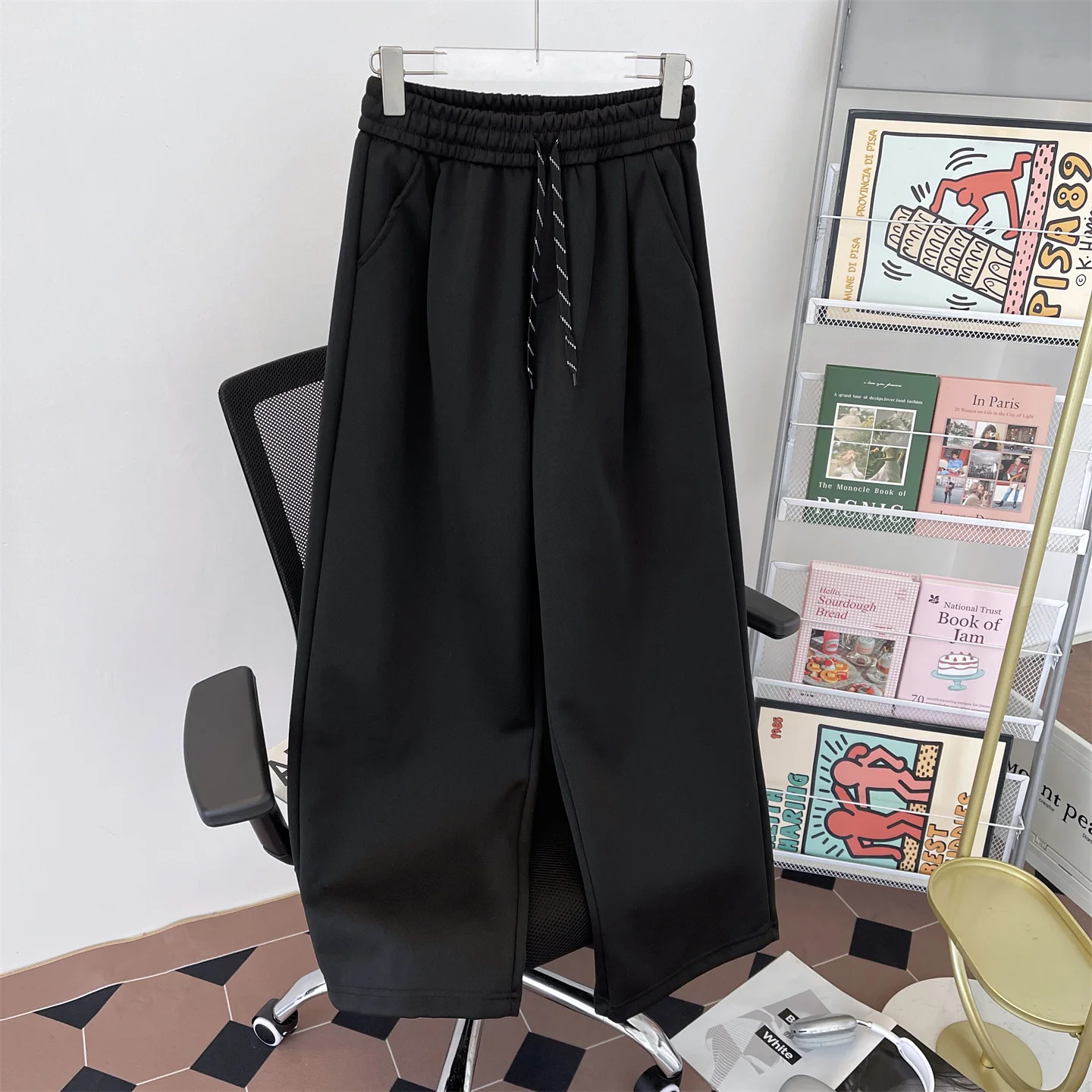 

American Sle Men's Spor Wide Leg Pants Spring Summer New Casual Pure Color Drapey Dstring Loose Fit Straight Tube Trou...