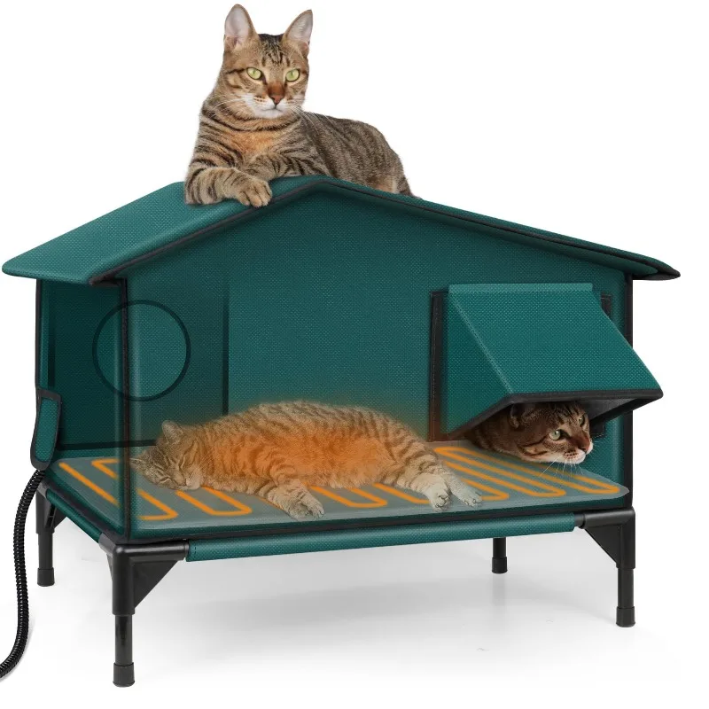 

Outdoor cat house, iron pipe heightening Oxford cloth waterproof cat house with heating pad stray cat nest