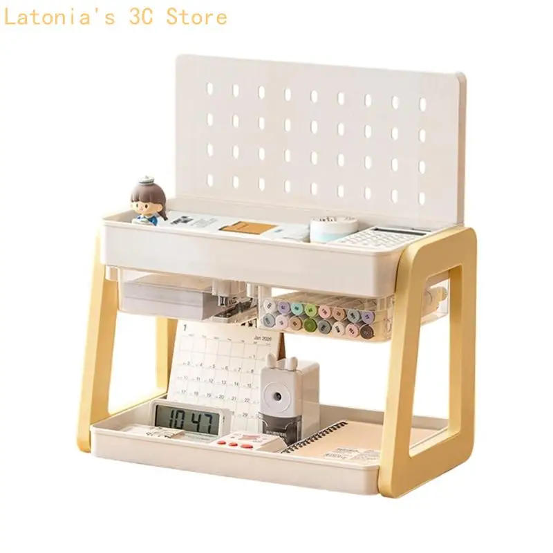 Vertical Desk Organizers Desktop Storage Rack with Two Levels and Clear Drawers X3UB