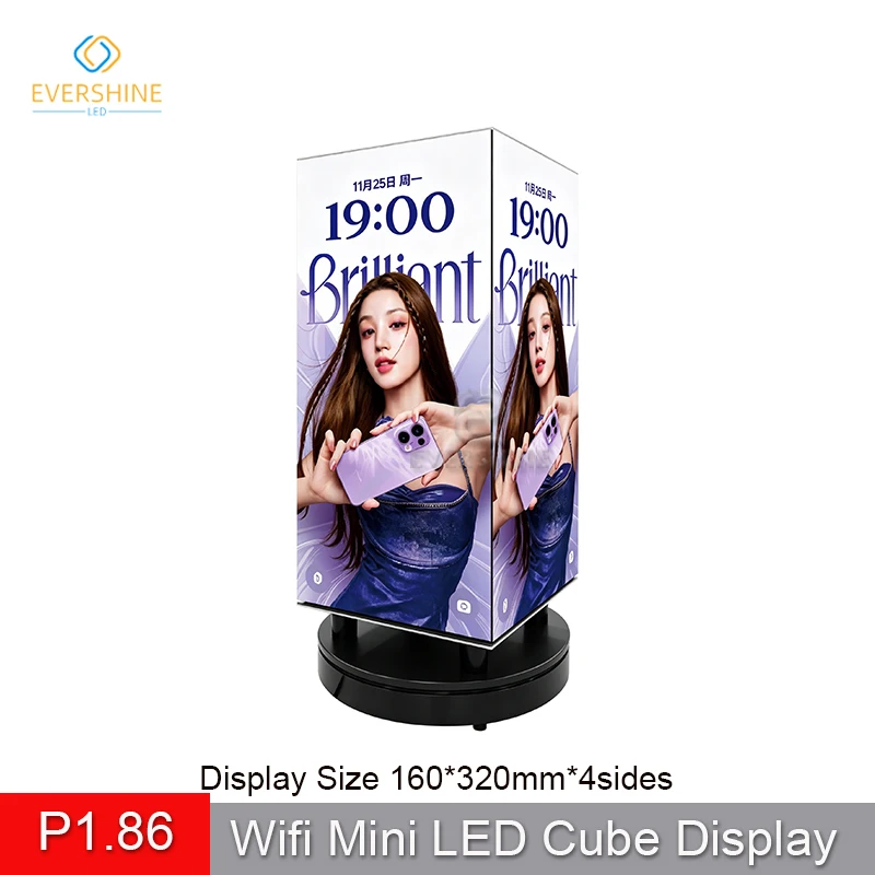 P1.25 P1.86 Mini LED Cube Screen Wifi APP Programmable Display DIY Custom Text Animation LED Sign Bar Cafe Desktop Advertising