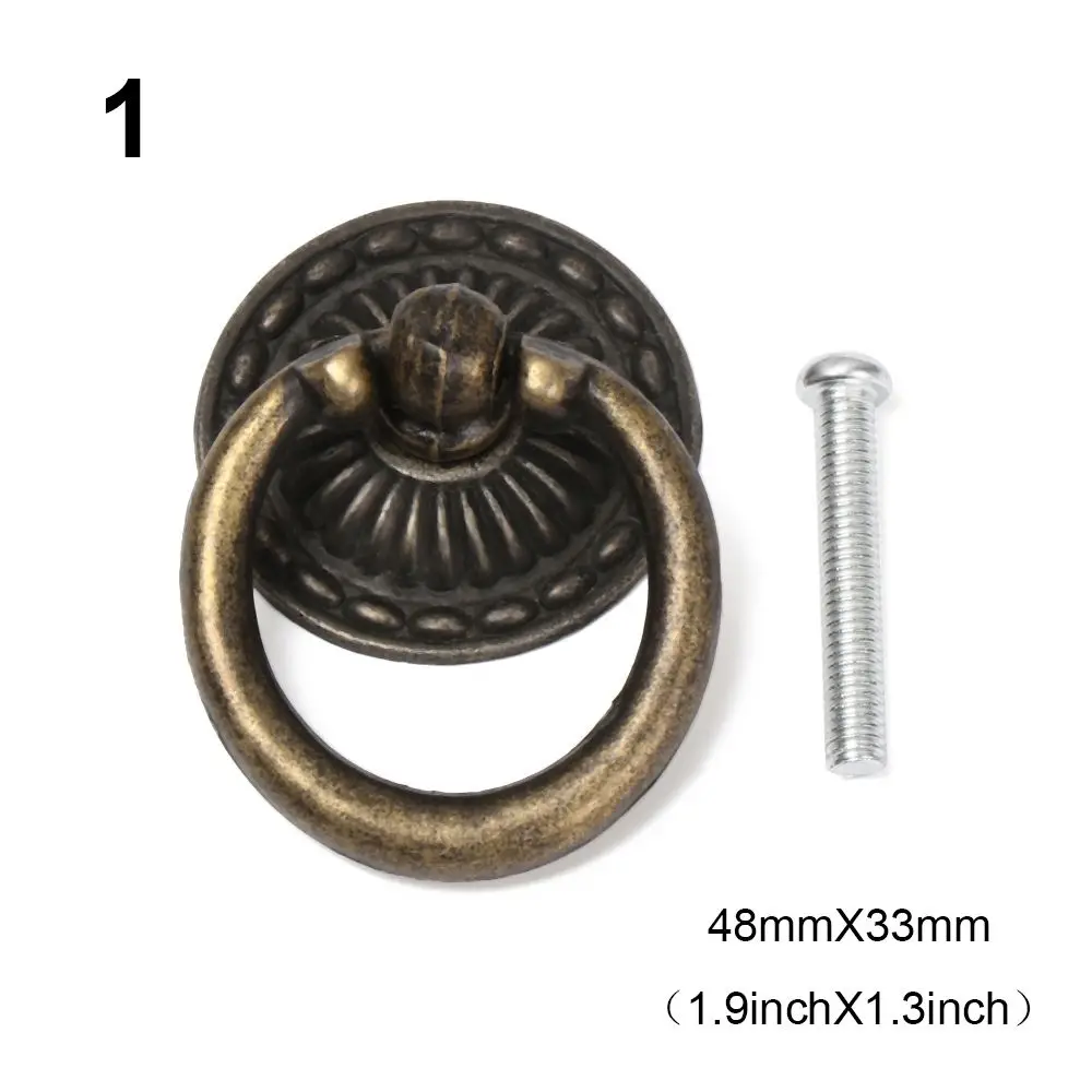 Durable Ring Pattern Cabinet Pull Retro Wardrobe Pulls Furniture Knobs Bronze Handles Single Hole