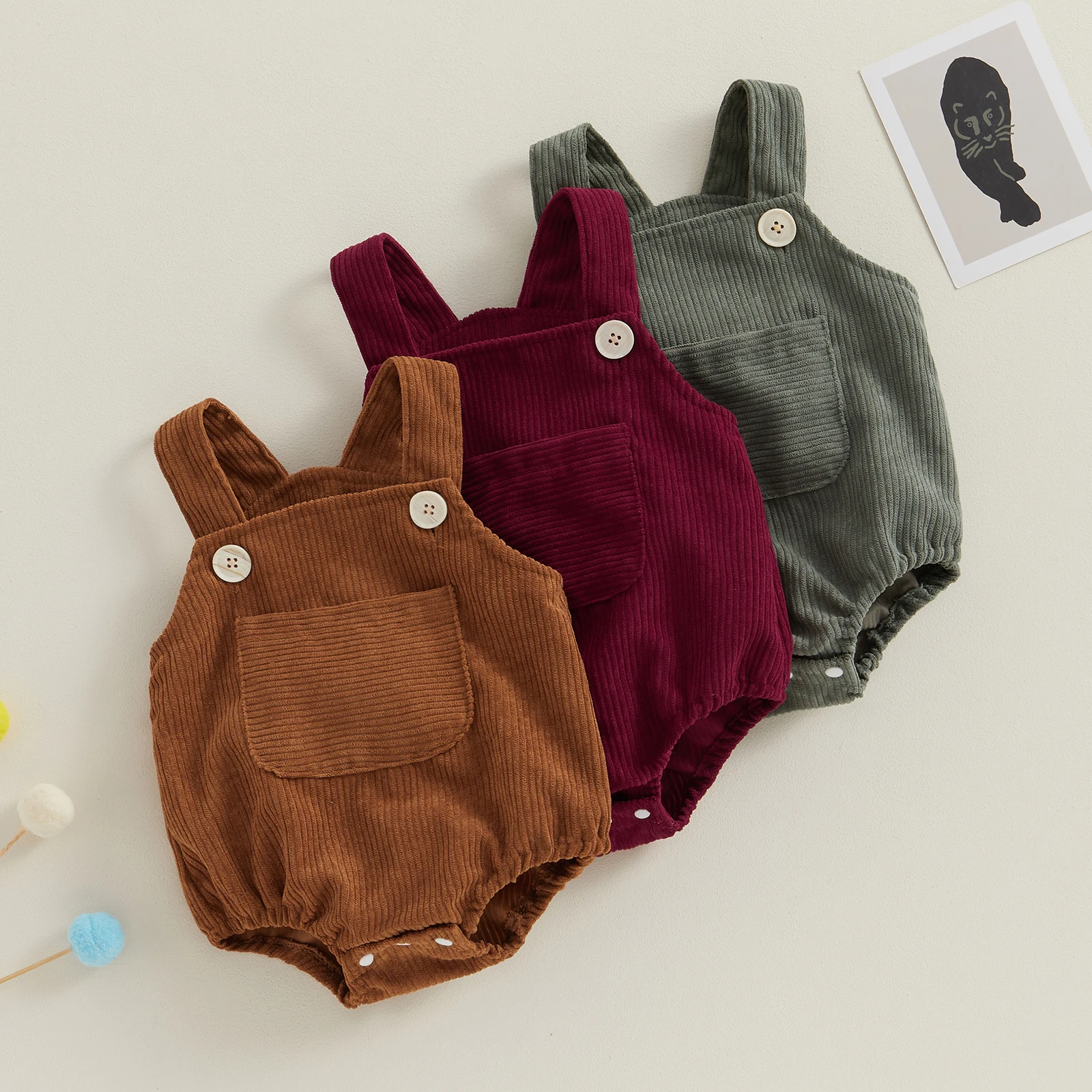 

2023-07-21 Lioraitiin 0-24M Newborn Infant Baby Boy Girl Corduroy Romper Solid Sleeveless Strap Ribbed Jumpsuit Overalls Outfit