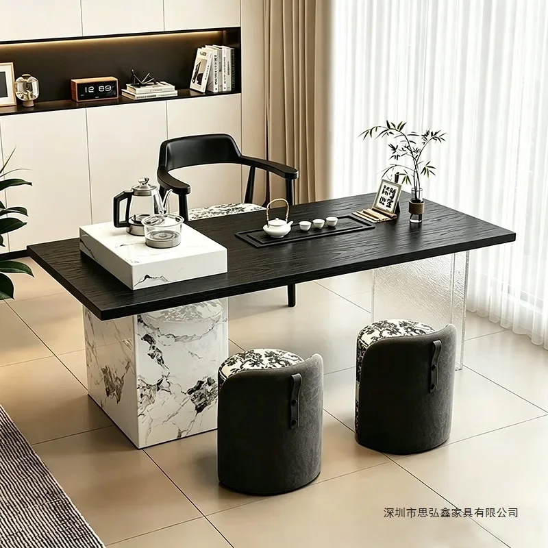HT  solid wood tea table, office tea brewing integrated table, Kung Fu modern minimalist style, reception balcony, living room,