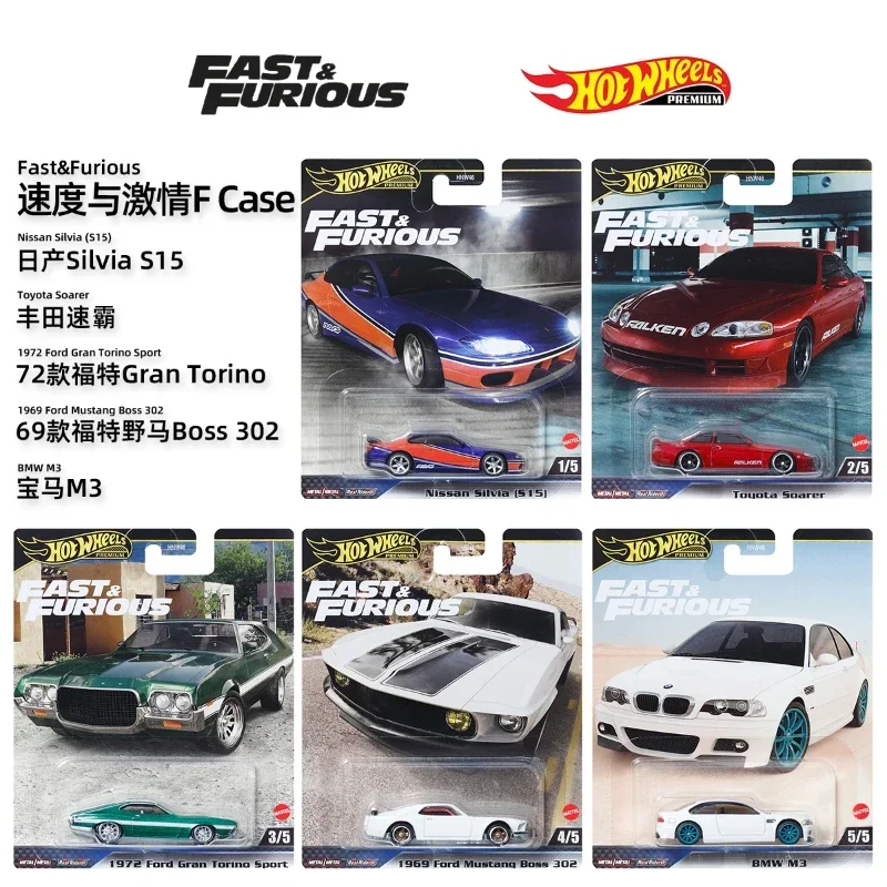 Original Hot Wheels Premium Car Fast & Furious Boys Toys 1/64 Diecast Nissan Silver Ford Mustang Gran Torino BMW M3 Toyota Gift