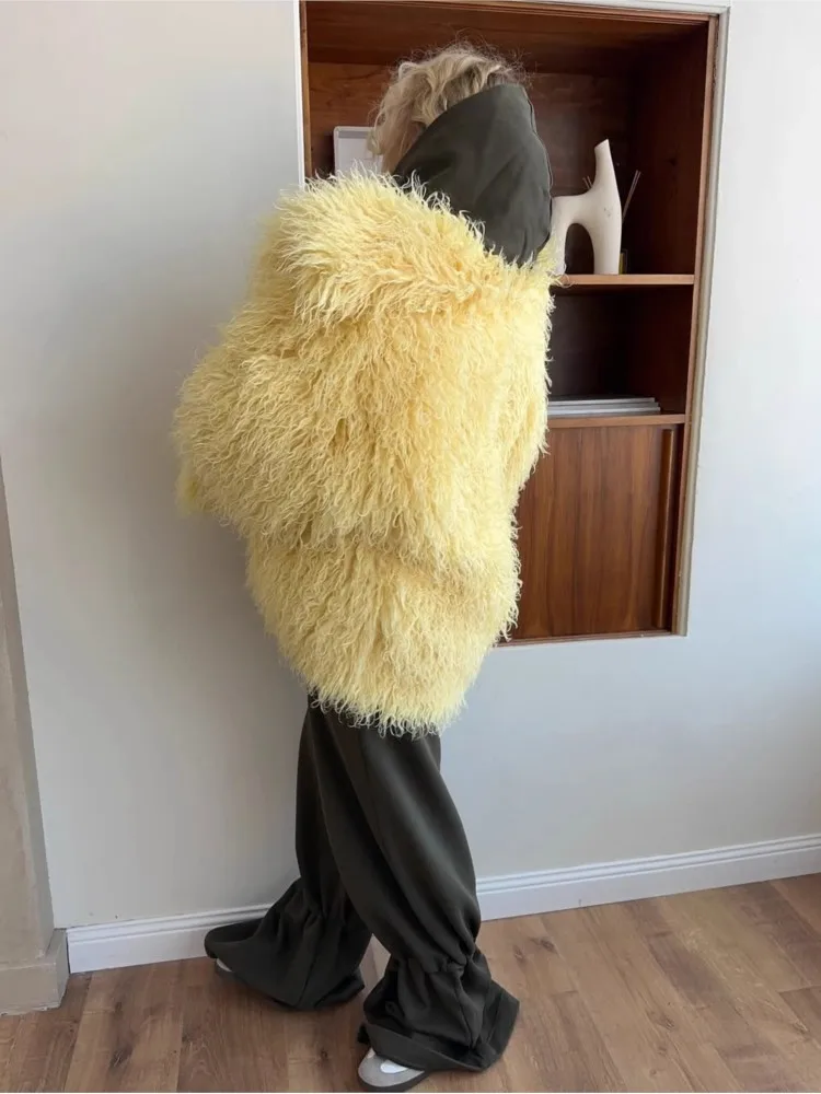 المتضخم النساء الشتاء ايكو الفراء سترة الشعر الطويل الصلبة التلبيب طوق الفراء الاصطناعي سترة للإناث مترهل الدافئة معطف الفرو سيدة #4