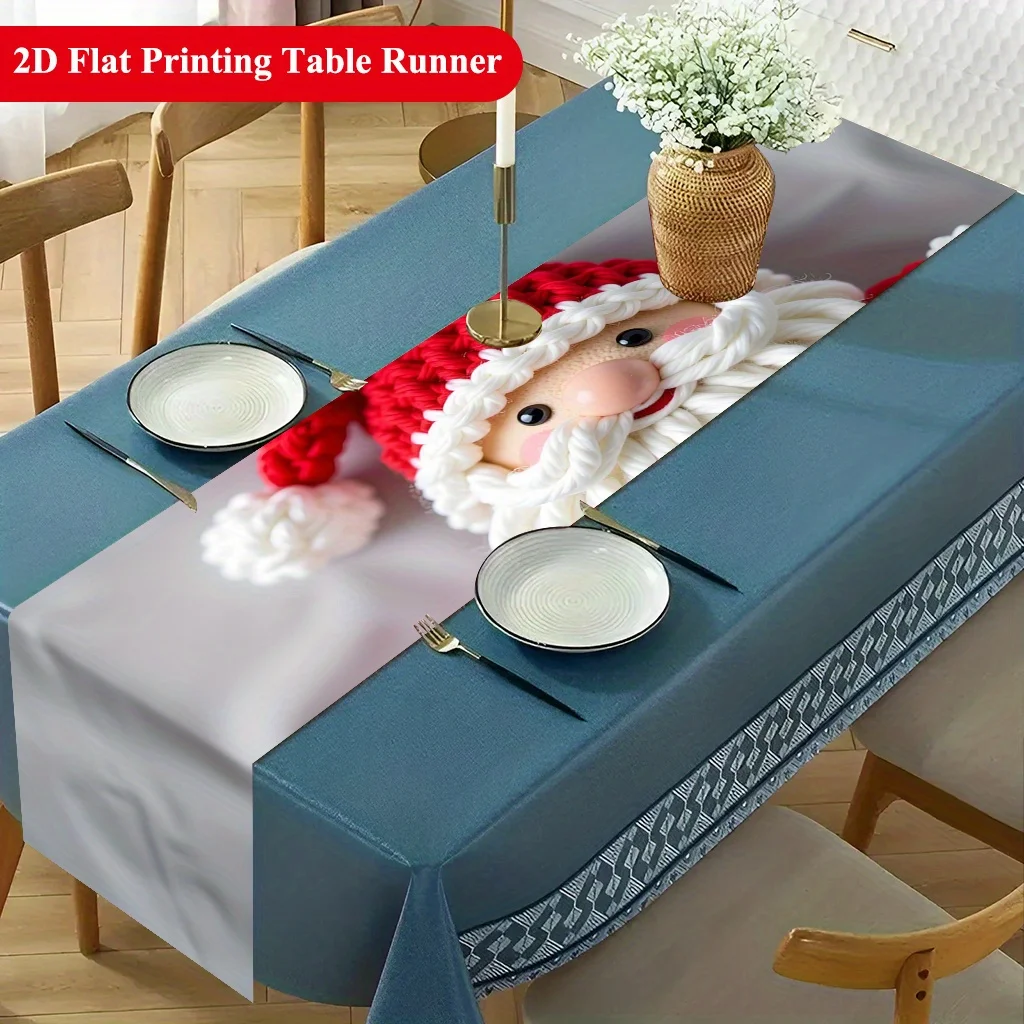 2D‑Printed Crochet‑Style Santa Claus Table Runner, Decor for Dining Table, Coffee‑Table, Gatherings, Indoor‑Outdoor Parties