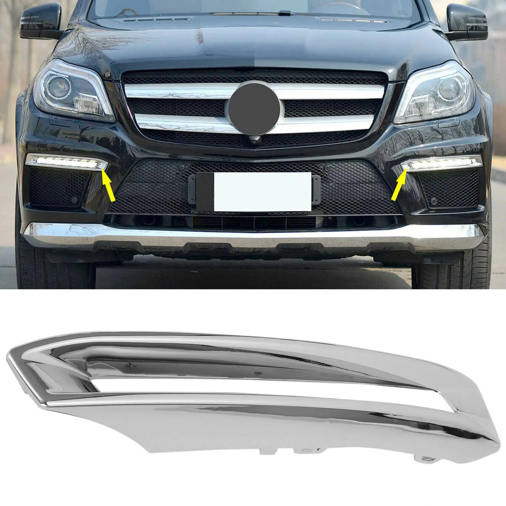 Car Left Fog Lamp Grille Fog Lamp Plating Cover Front Bumper Fog Shade for Mercedes Benz X166 GLS-Class GLS 350D/400