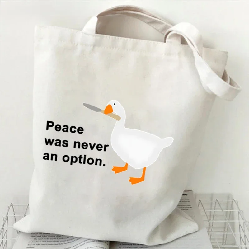 Funny Honk Untitled Goose Game Women Handbags Harajuku Goose Shopping Bags Cartoon Canvas Shoulder Bags Student Tote Bags