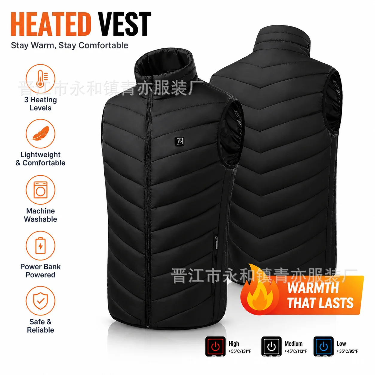 Stand Collar Heated Vest for Men Women Intelligent Constant Temperature Electric Heating Waistcoat Winter Thermal Warm Smart Hea