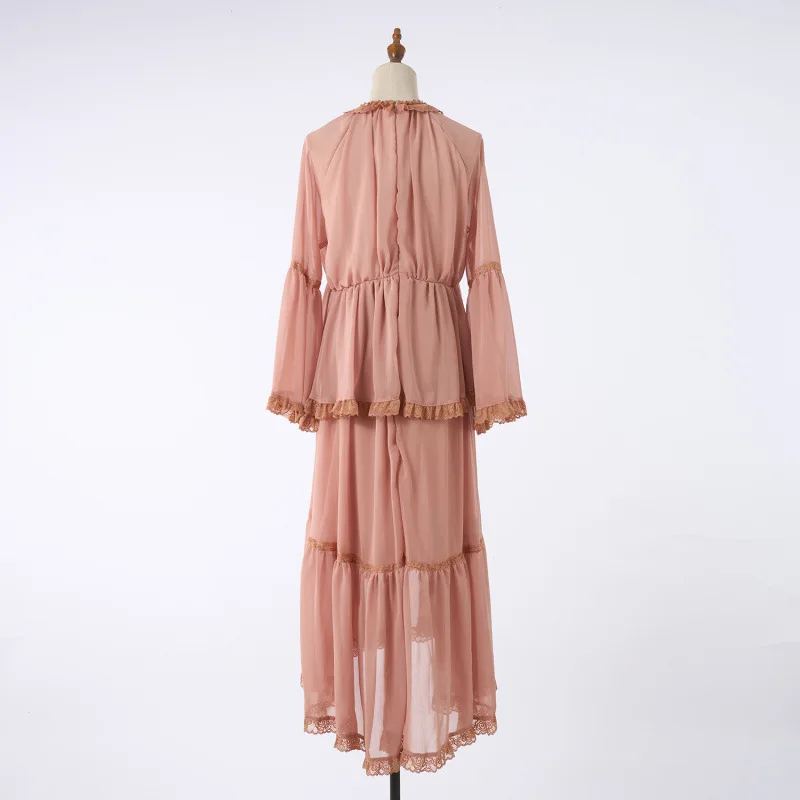 Marguerite à motifs Long Dr avec décorations en dentelle T-shirt couleurs disponibles Street Sle Polyester Long Sve Maxi...