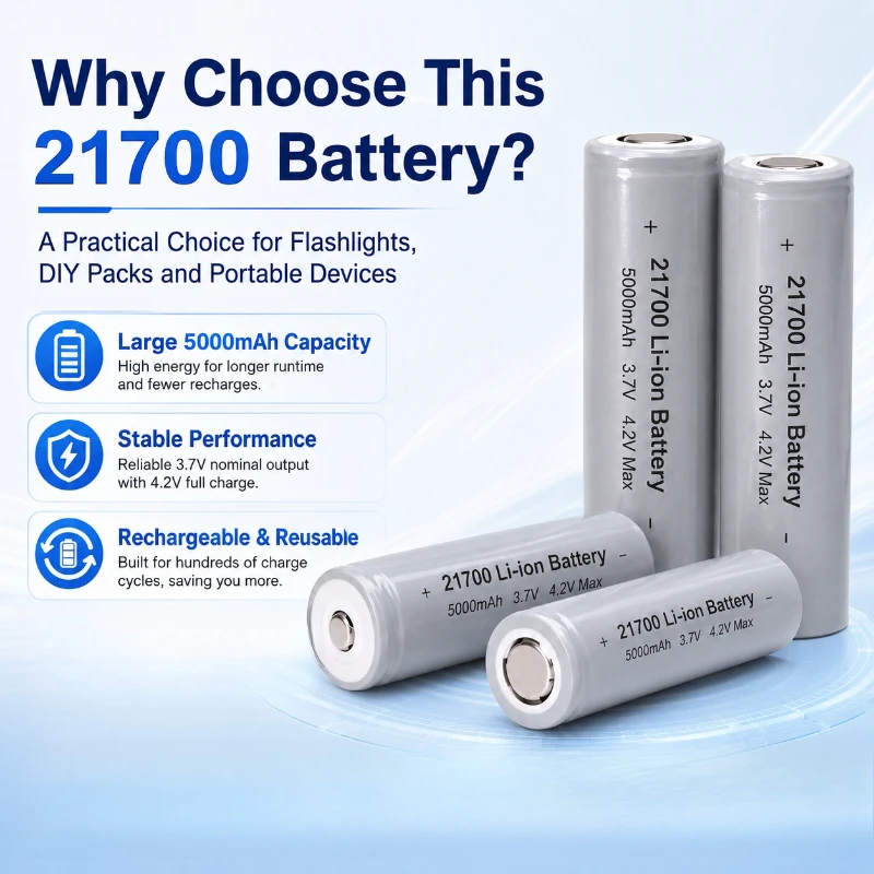 21700 5000mAh 3.7V Rechargeable Li-ion Battery High Drain Cell for Flashlight E-bike Power Tool Storage 21700 Lithium Battery