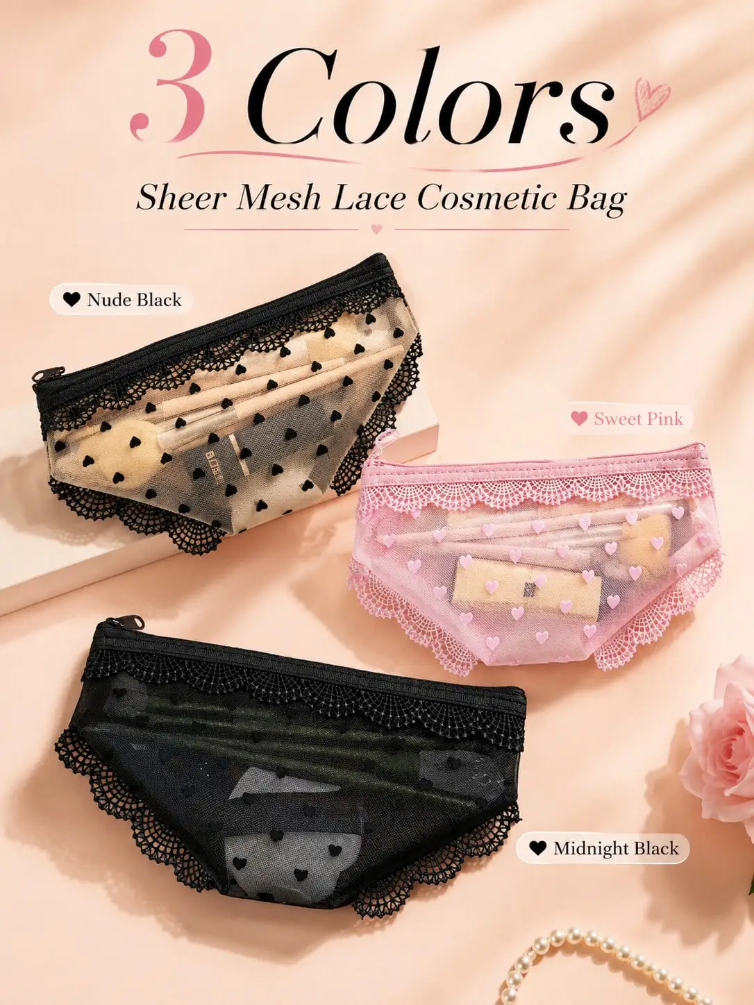 1Pc Sexy Lace Trim Transparent Makeup Bag - Portable Transparent Travel Makeup Organizer Bag, Suitable for Makeup Brushes, Lipsticks, Skincare Products, Headphones, and Stationery, Perfect for Daily Use, Travel, Back-To-School, and Fitness, a Cute Beauty Gift for Women