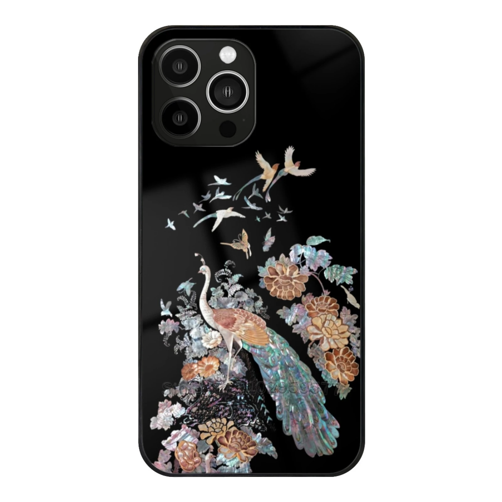 Phoenix Mother Of Pearl Design Art Design Korean Traditional Art Glass Case For Apple Iphone 15 14 13 Pro 11 12 7 8 Plus Xs Max