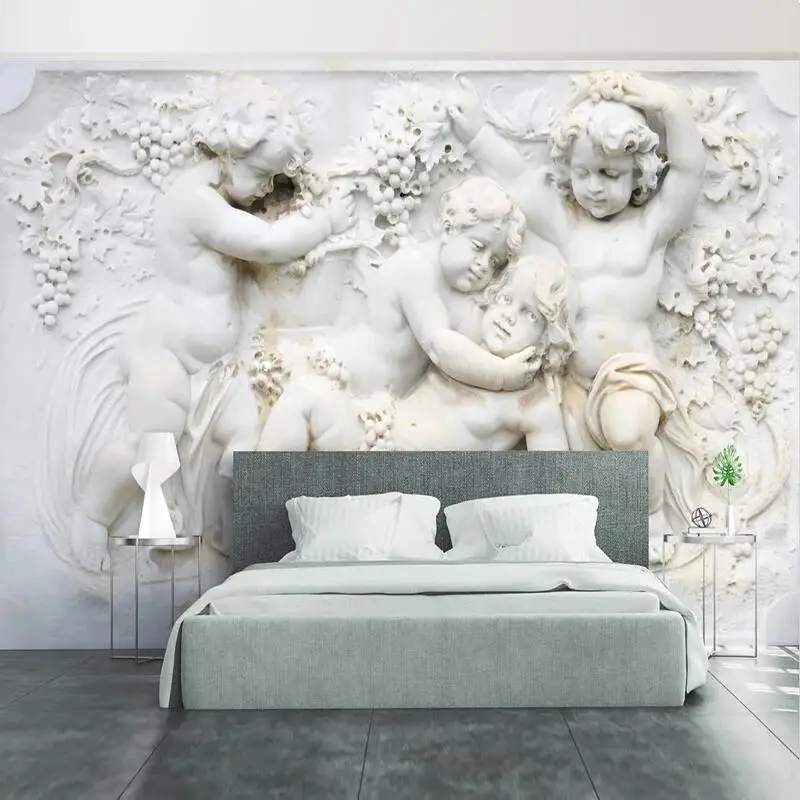 Custom Photo Wallpaper Living Room Bedroom Decor 3D Stereoscopic Relief Plaster European Style Small Angel Sculpture Large Mural
