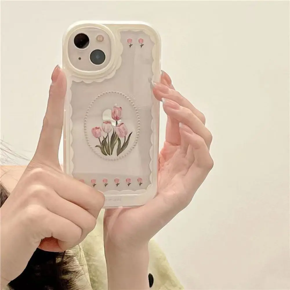 For case iphone 13 Korea INS Tulip Flower Lanyard Phone Case For iPhone 11 Pro Max 12 XR X XS Cover Hand Strap Bracelet Cases