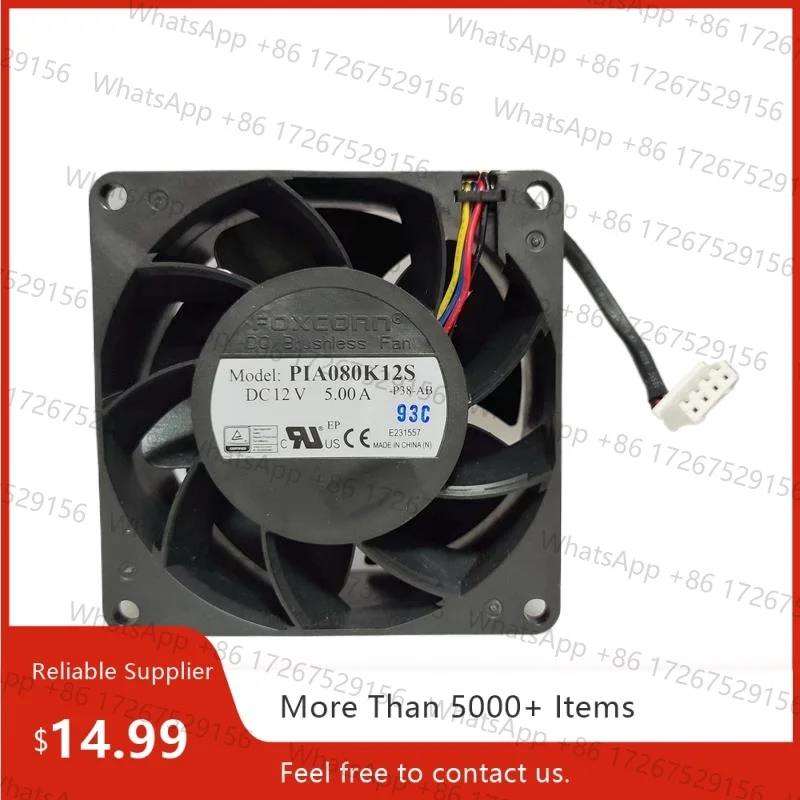 For Foxconn PIA080K12S 80x80x38mm DC 12V 5A Extreme High Speed Airflow Fan