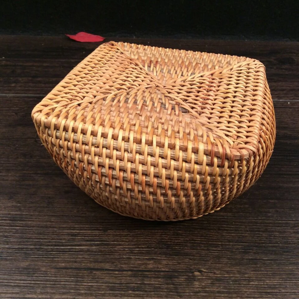 

1pc Rattan Woven Storage Box M Size Natural Handmade Tea Cake Basket Multi-Function Snack Container For Candy Dried Fruit Chess