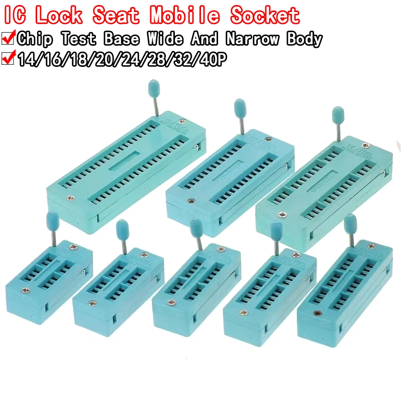 1pcs/lot 14 16 18 20 24 28 32 40 P Pin 2.54 MM Green DIP Universal ZIF IC Socket Test Solder Type IC lock seat zif socket