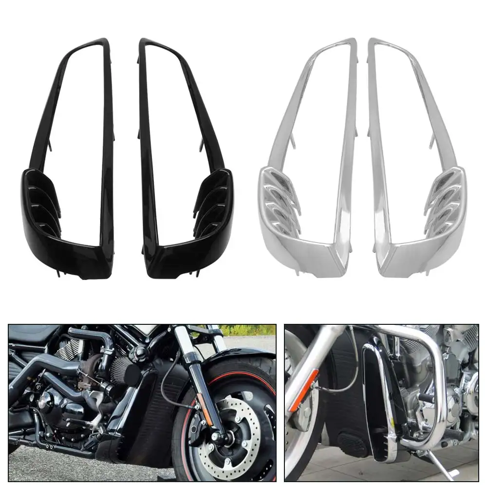 Motorcycle 2PCS Front Radiator Trim Bezels ABS Plastic For Harley-Davidson VRSCAW V-Rod 2007-2010 #66115-01/66116-01Black/Chrome