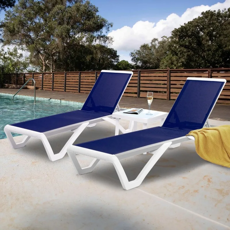 كرسي صالة - أرجل مسطحة بالكامل من الألومنيوم والراتنج، كرسي قابل للتعديل للاستلقاء في الهواء الطلق لحمامات الشمس والشاطئ