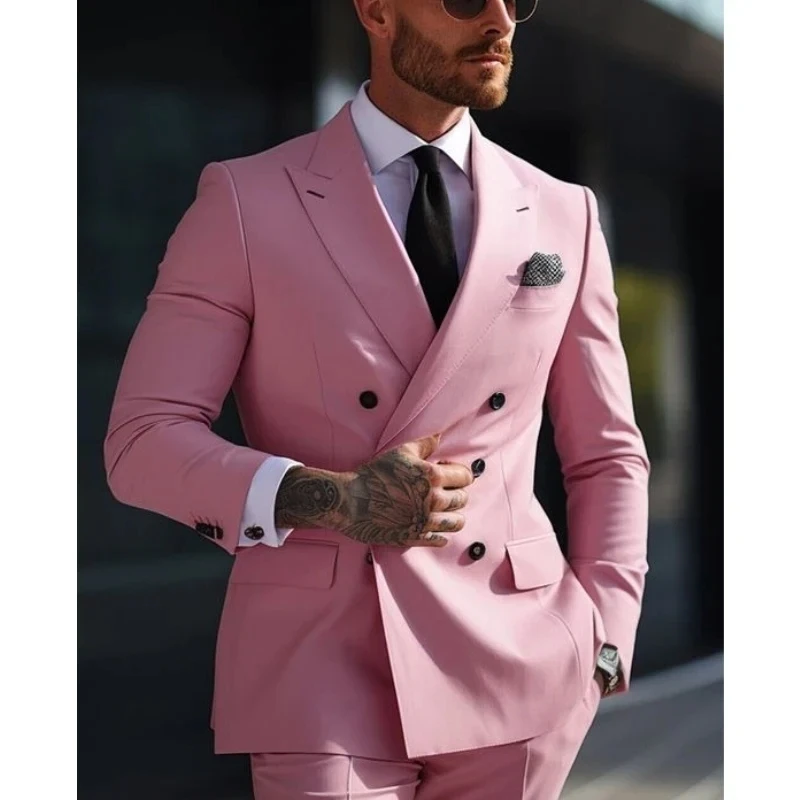 

Chic Men Suits High Quality Male Clothing Double Breasted Peak Lapel Regular Length 2 Piece Jacket Pants Sets Blazer Homme 2024