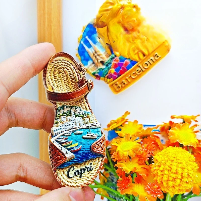 Capri Sandals Fridge Magnet - Chic 3D Italian Footwear Souvenir Unique Island Gift for Travel & Summer Home Decor
