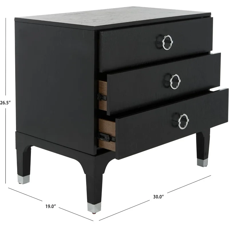 3 Drawer Contemporary Night Stand Nightstand, Perfect for a living room, bedroom, family room, den, library, or study , Black