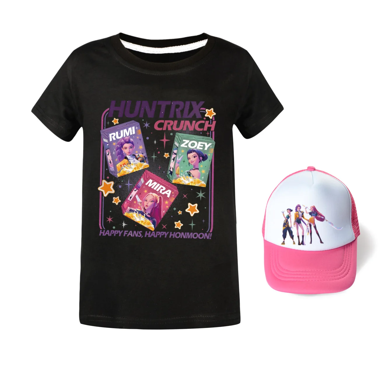 

New Children Clothes Girls Boys KPop Demon Hunters Soft Summer Tops 2025 Hot Movie Print T Shirts Print Kids T-shirt+Sunhat Sets