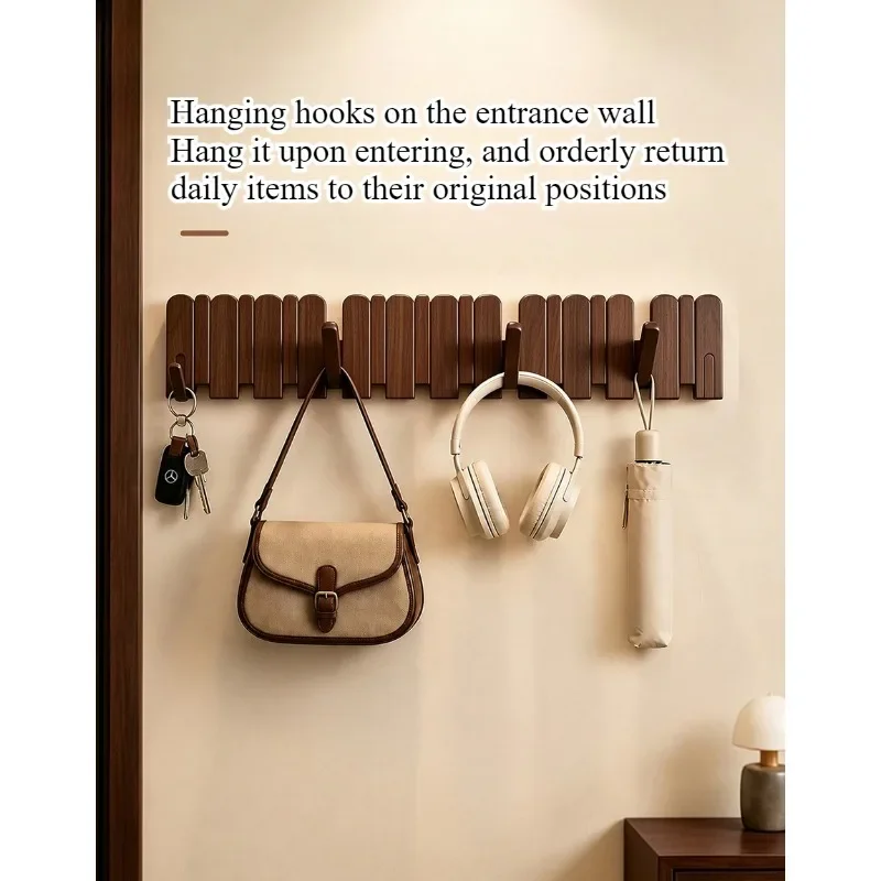 Wall-mounted solid wood piano keys, coat rack, wall non-punching door back hook, bedroom entrance row hook hanger