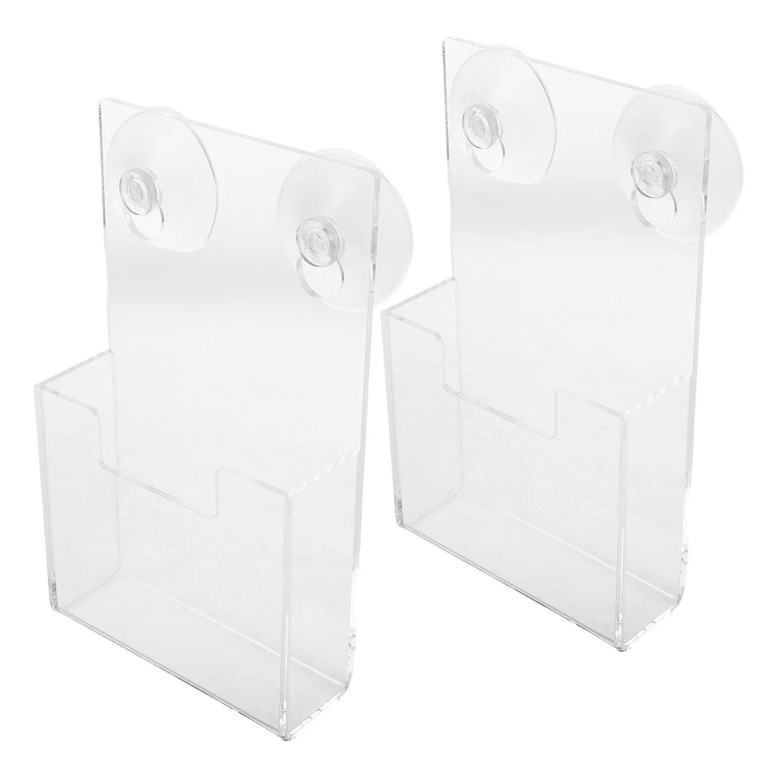 2Pcs Clear Acrylic Wall File Holder Magazine Brochure Organizer Suction Cup Mount Bathroom Office Document Display Stand