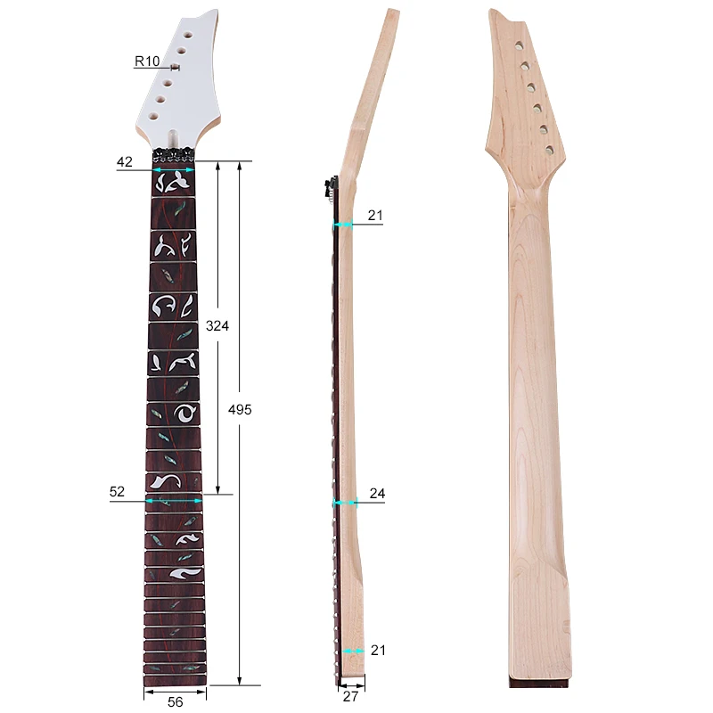 24 Frets Locking Nut Electric Guitar Neck Canada Maple Matte 6 String 56mm Heel Width Color Shell Inlay Fingerboard Guitar Part