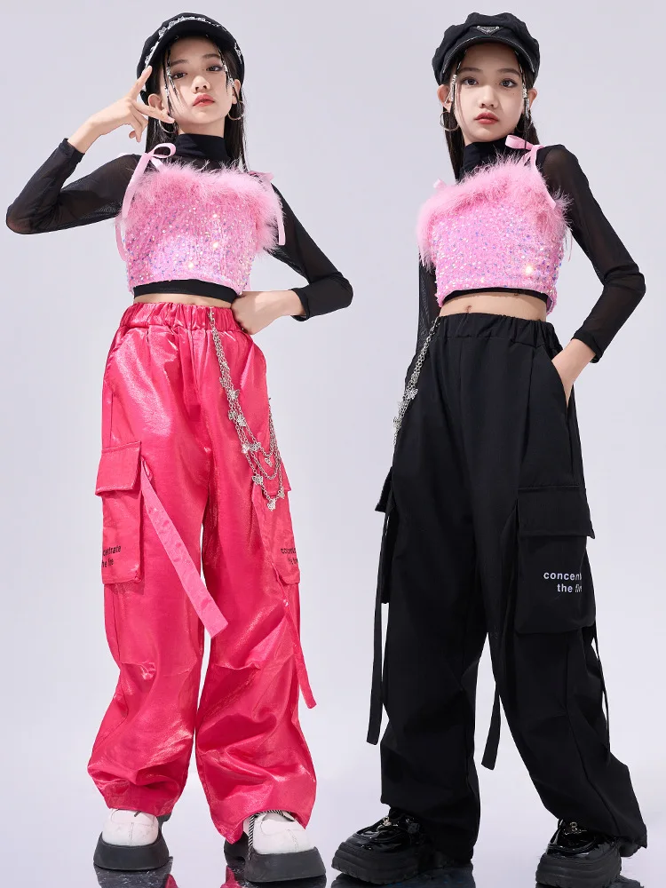 Children's Jazz Dance Outfit Glittery Performance Costume Trendy Summer Tank Top Dance Wear For Girls Bright Sequined Prom Gown