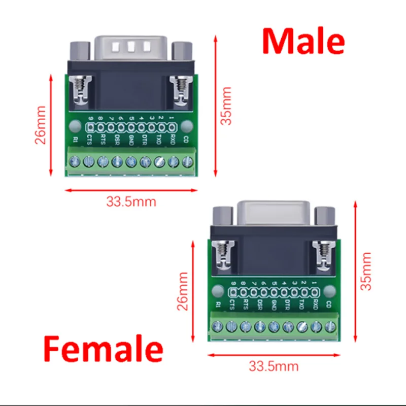 1pcs Db9 Male And Female Connector Adapter Screw Terminal 9-pin 9-hole Rs232 Rs485 Conversion Board