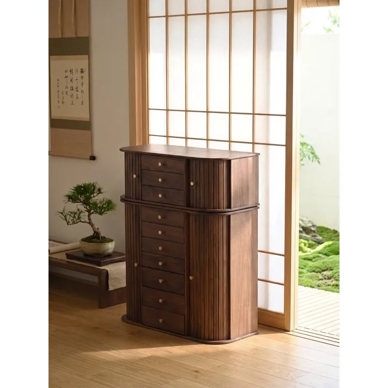 Black Walnut Solid Wood Desktop Drawer Storage Cabinet Teacup Coffee Cup Toy Display Cabinet Jewelry Box Storage Cabinet