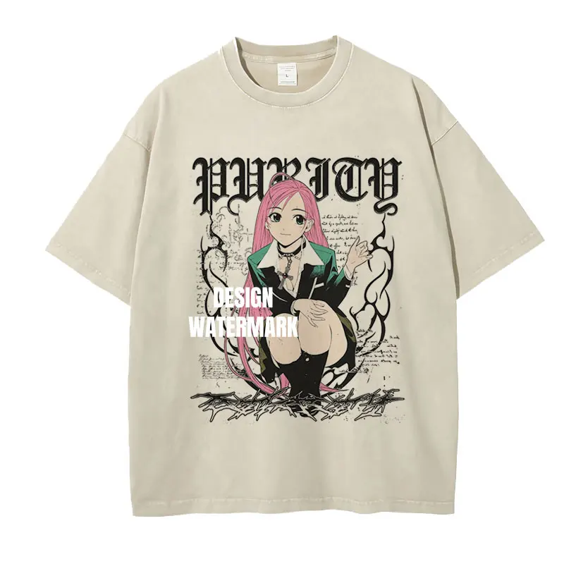 

Anime Rosario to Vampire T-shirts Oversized Vintage Washed Akashiya Moka T Shirt Short Sleeve Manga Tops Tees Girl 100% Cotton