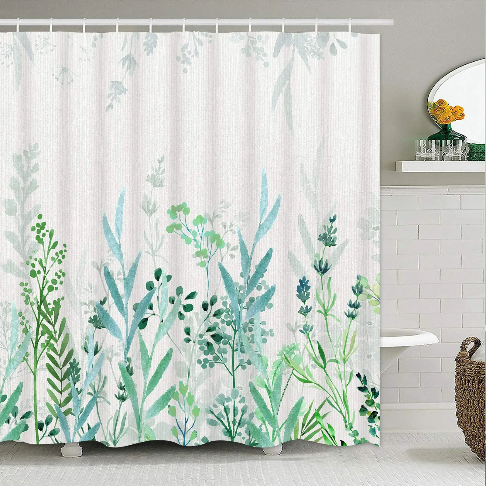 Waterproof Shower Curtain Stained Glass Meadow Flower Dragonfly Polyester Fabric Bath Curtain Home Hotel Bathroom Shower Curtain