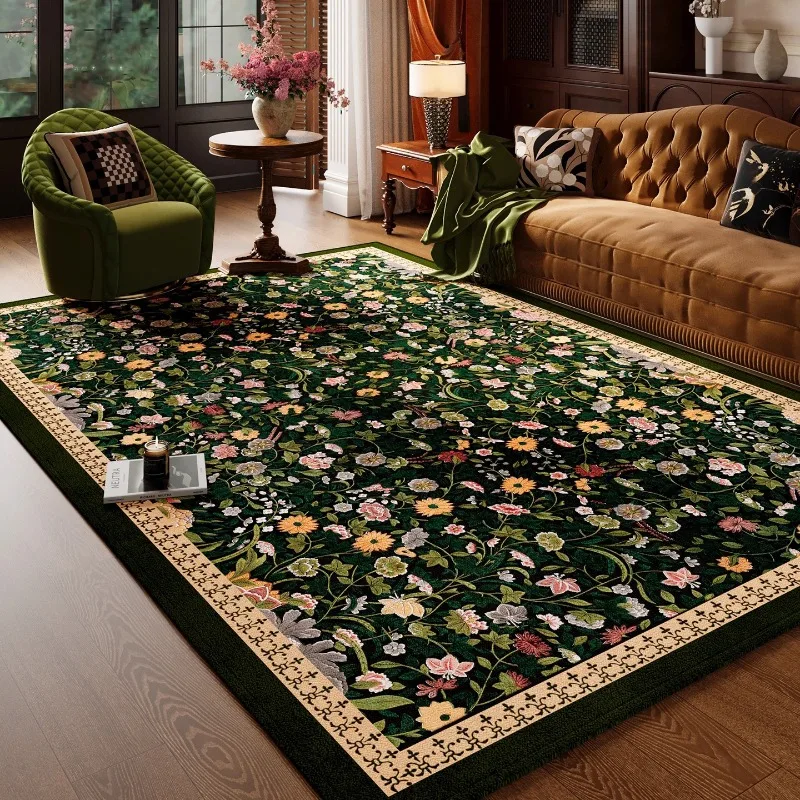 

Floral Living Room Carpet Retro Pastoral Classic Art Design Bedroom Plush Rug Machine Washable Foldable Sofa Coffee Table Mat 러그