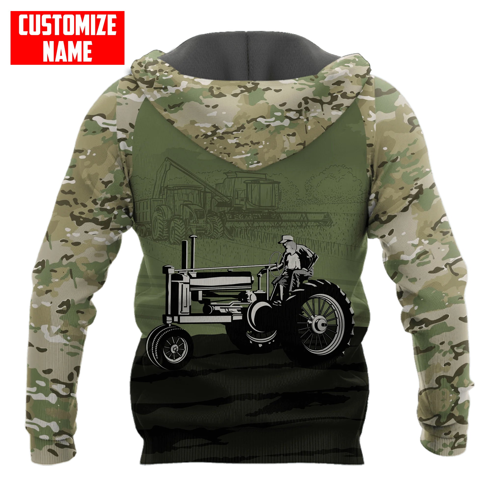 Father Tractor in fields farmer camo Custom name 3D All Over Printed Mens Hoodies & Sweatshirt Unisex Casual zip hoodies MT-39