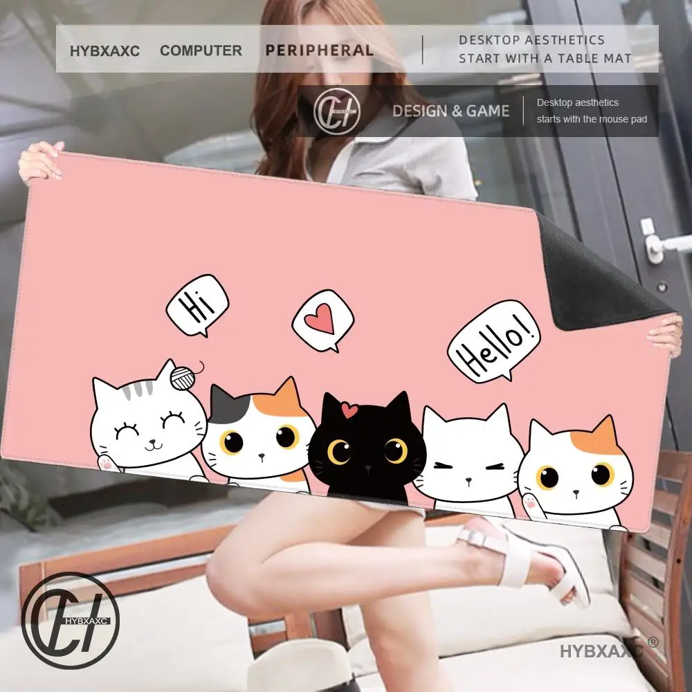 HD Black Cat Mousepad kawaii Pink Office Desktop Protection Pads Rug Rubber Anti-slip Gaming Keyboard Mousepads Long Desk Mat
