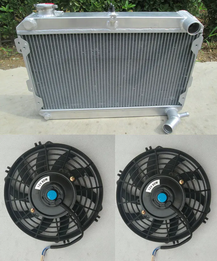 3Row 56MM Aluminum Radiator + Fans For Mazda RX7 RX-7 SA/FB S1/S2/S3 1979 1980 1981 1982 1983 1984 1985 MT