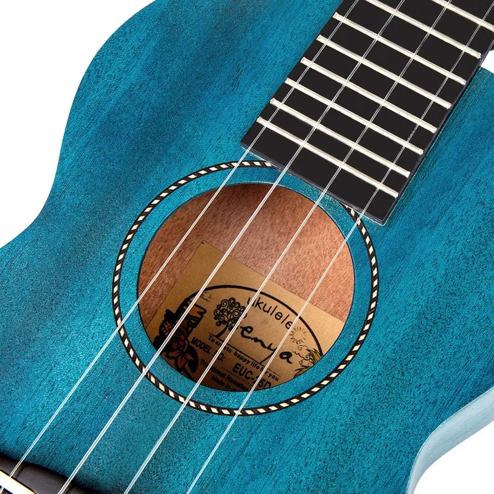 Enya Soprano Ukulele Solid Concert 25D Mahogany Top Kit String Mini Guitar with Case Strap Tuner Blue Instruments Hawaii Ukelele