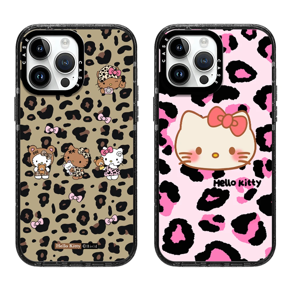 

Sanrio Hello Kitty Leopard Print Acrylic With MagSafe Phone Case For iPhone 16 15 14 13 12 Pro Max Cartoon Cute Anti-drop Case